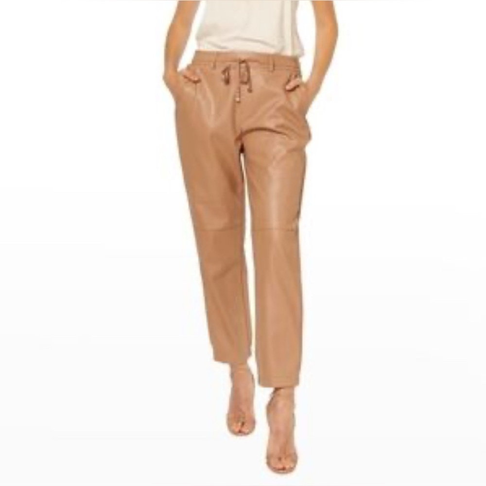 Melissa Nepton Faux Leather Pants | Tan | Size Small | Drawstring Waist - Picture 13 of 13